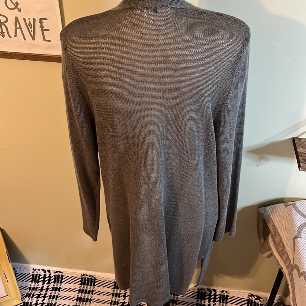 J.Jill linen blend longline lightweight front pockets split hems cardigan - Picture 5 of 16